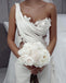 Elegant One Shoulder Applique A-line Satin White Wedding Dresses, WD0542