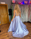 Elegant Spaghetti Straps A-line Satin Long Prom Dresses Online, OL717