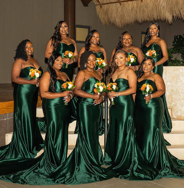 Simple Sweetheart Mermaid Dark Green Satin Bridesmaid Dresses Online, BG395