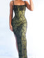 Sexy Spaghetti Straps Mermaid Moss Applique Side Slit Long Evening Prom Dress Online, OL052
