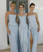 Elegant Blue Mismatched Sleeveless Mermaid Long Bridesmaid Dresses Online, BG913