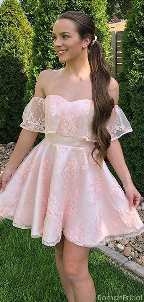 Cute Pink Off-Shoulder Short Sleeveless Homecoming Dresses For Birthday Party,HD1177