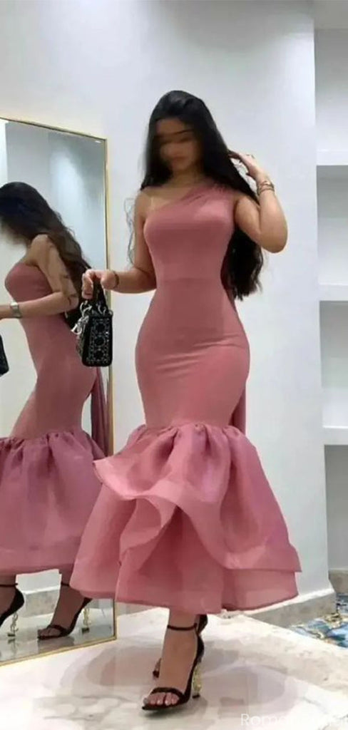 Elegant Pink One-Shoulder Mermaid Long Prom Dress Ideas, Evening Party Dresses, OLP1456