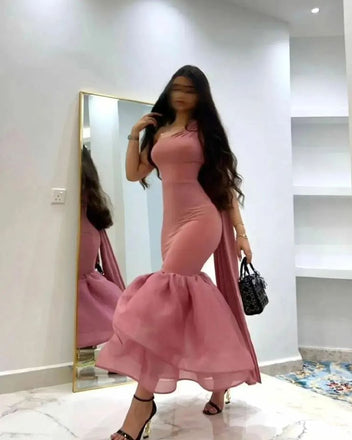 Elegant Pink One-Shoulder Mermaid Long Prom Dress Ideas, Evening Party Dresses, OLP1456