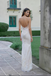 Classy Silver Deep V-Neck Satin Evening Dress Silver Embroidery Gown,OLP1988