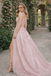 Sexy One Shoulder Prom Dress Sparkly Tulle Formal Gown with High Leg Slit,OLP1903