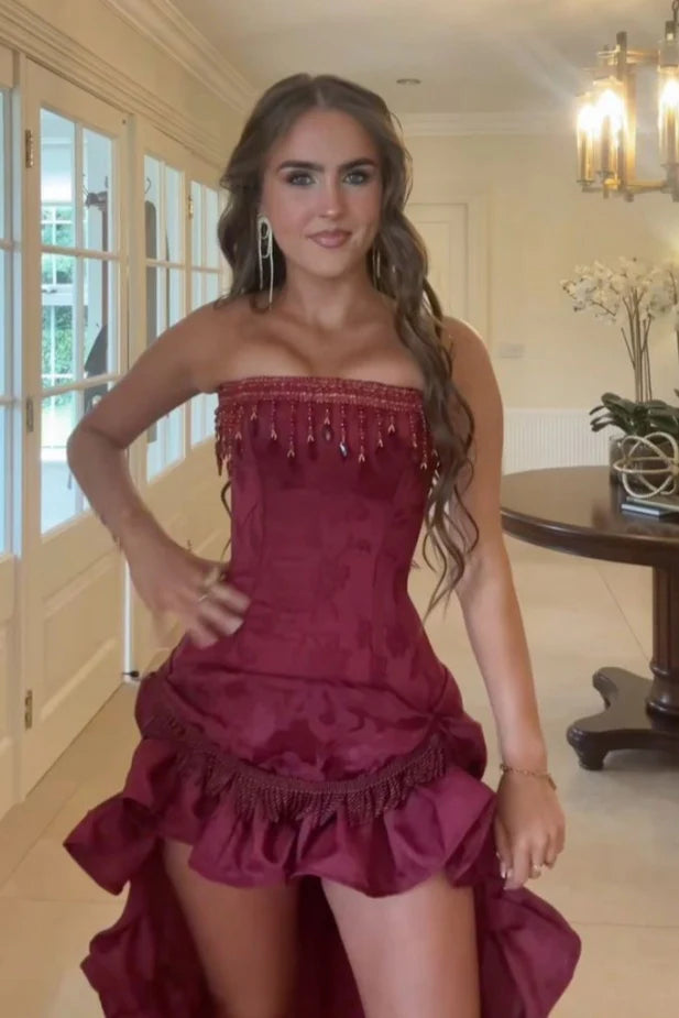 Sexy Red Sweetheart High Low Long Prom Dress Ideas, Evening Party Dresses, OLP1569