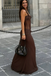 Unique Brown Mesh Prom Dress Strapless Cutout Sheer Illusion Gala Gown,OLP1975