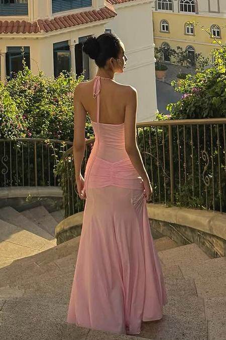 Elegant Pink V-Neck Mermaid Long Prom Dress Ideas, Evening Party Dresses, OLP1662