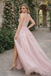 Sexy One Shoulder Prom Dress Sparkly Tulle Formal Gown with High Leg Slit,OLP1903