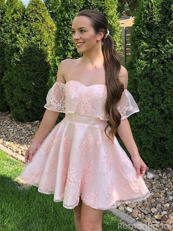 Cute Pink Off-Shoulder Short Sleeveless Homecoming Dresses For Birthday Party,HD1177