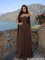 Modern Chocolate Brown Corset Prom Dress Strapless Floor-Length Formal Gown,OLP2012