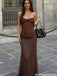 Unique Brown Mesh Prom Dress Strapless Cutout Sheer Illusion Gala Gown,OLP1975