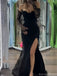 Sexy Black Long Sleeve Mermaid Long Prom Dress Ideas, Evening Party Dresses, OLP1648