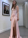 Modern Pink Mermaid Satin Prom Dress Crystal Waist Detail Boned Bodice Side Slit Skirt, OLP1695