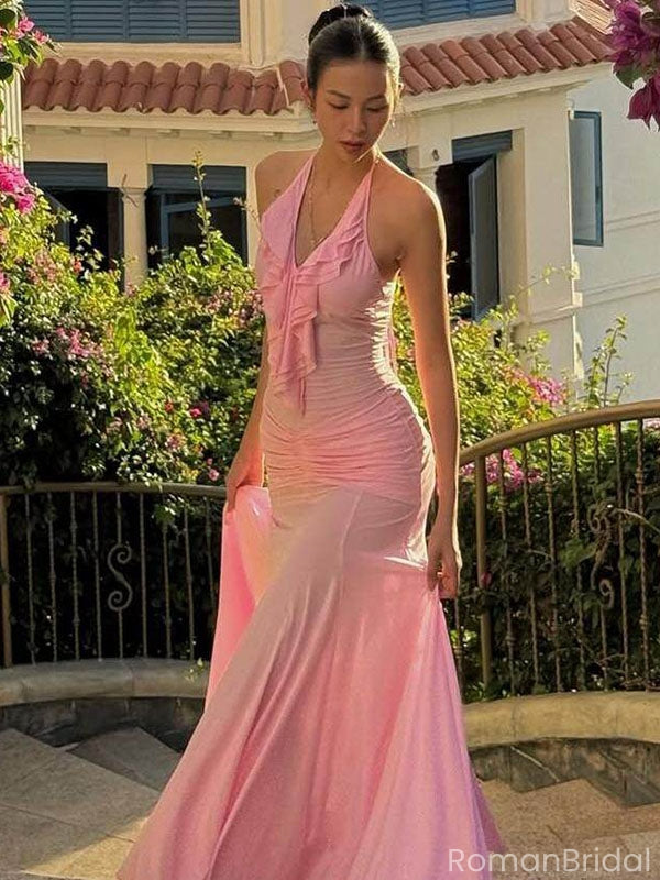 Elegant Pink V-Neck Mermaid Long Prom Dress Ideas, Evening Party Dresses, OLP1662