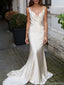 Elegant White Spaghetti Strap Mermaid Long Prom Dress Ideas, Evening Party Dresses, OLP1595