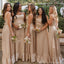 Elegant Champagne Spaghetti Strap Sleeveless A-Line Long Bridesmaid Dresses Online, BG914