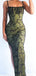 Sexy Spaghetti Straps Mermaid Moss Applique Side Slit Long Evening Prom Dress Online, OL052