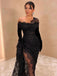 New Arrival Sexy Long Sleeves Mermaid Black Lace Prom Dress with Side Slit, OL017