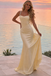 Beautiful Pastel Yellow Silk Slip Dress with Fancy Pearl Straps for Prom Night,OLP1960