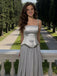 Classy Silver Satin Prom Dress Square Neck Beaded Waist Chiffon Special Event Gown,OLP2013