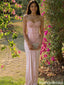 Fancy Pink Strapless Sequin Corset Formal Dress with Elegant Draped Skirt,OLP1989