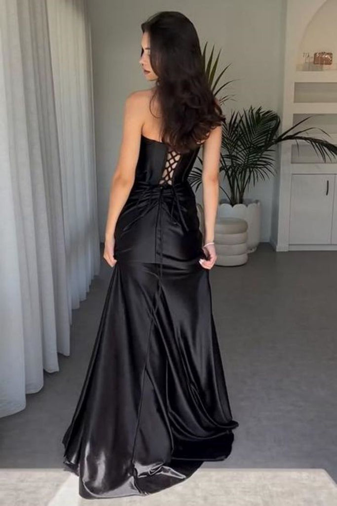 Sexy Sweetheart Sleeveless Mermaid Satin Evening Prom Dresses Online, OLP923