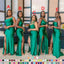 Mismatched Mermaid One Shoulder Side Slit V-neck Emerald Satin Long Bridesmaid Dresses Online , BG666