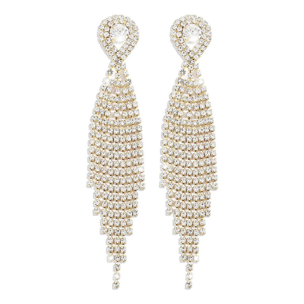 Crystal Tassel Dangle Earrings Silver Wedding Jewelry