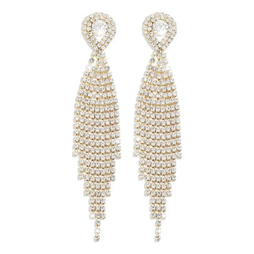Crystal Tassel Dangle Earrings Silver Wedding Jewelry