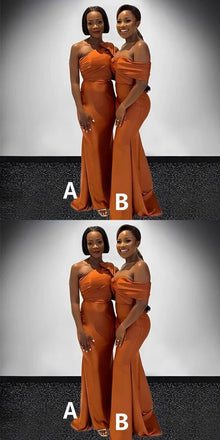 Mismatched Mermaid One Shoulder Satin Long Bridesmaid Dresses Online, BG669
