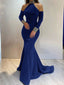Elegant Halter Long Sleeves Mermaid Royal Blue Velvet Evening Prom Dress Online, OL078