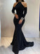 Elegant Halter Long Sleeves Mermaid Royal Blue Velvet Evening Prom Dress Online, OL078