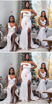 Mismatched Satin Spaghetti Straps Sweetheart V-neck Side Slit Long Bridesmaid Dresses Online, BG670