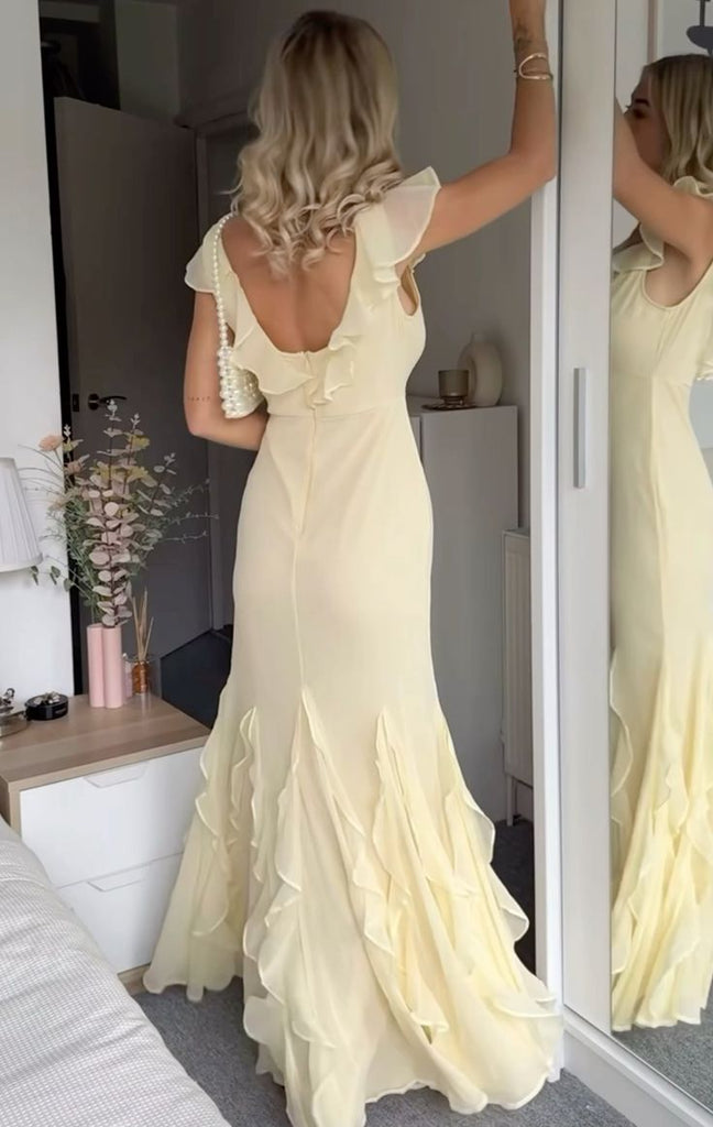 Sexy V-neck Sleeveless Mermaid Chiffon Evening Prom Dresses Online, OLP893