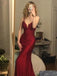 New Arrival Sleeveless Spaghetti Straps V-neck Mermaid Burgundy Prom Dress, OL014