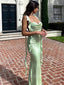 Sexy Spaghetti Strap Sleeveless Mermaid Satin Long Prom Dresses Online, OLP599