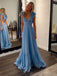 Elegant V-neck Sleeveless A-line Satin Evening Prom Dresses Online, OLP884