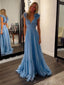 Elegant V-neck Sleeveless A-line Satin Evening Prom Dresses Online, OLP884