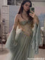 Ethereal Sage Green Fairy Prom Dress Off-Shoulder Corset Tulle Evening Gown,OLP2022