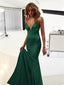 Sexy Spaghetti Straps V-neck Mermaid Dark Green Evening Prom Dress, OL021