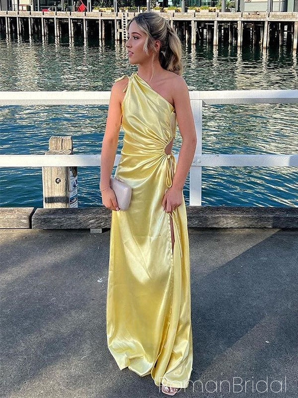 Soft One-shoulder Sleeveless Mermaid Satin Evening Prom Dresses Online, OLP1011