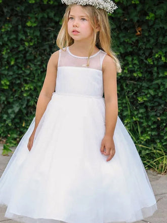 A-line Round Neck Sleeveless Ankle-length Flower Girl Dresses, FG0140