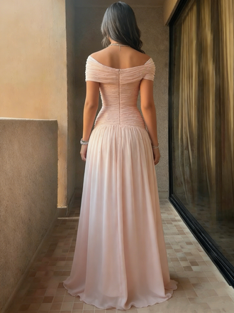 Elegant Off-shoulder Sleeveless Mermaid Chiffon Long Evening Prom Dresses Online, OLP654