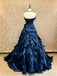 Navy Blue Prom Dress Strapless Sweetheart Ruffle Tiered Chiffon Ball Gown Floor Length,OLP2265