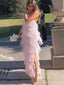 Sexy Sweetheart Sleeveless A-line Tulle Ruffles Long Prom Dresses For Party Online, OL463