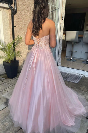 Elegant Pink Sweetheart Sleeveless A-Line Long Prom Dress Ideas, Evening Party Dresses , OLP1200
