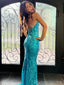 Elegant Spaghetti Strap Sleeveless Mermaid Satin Evening Prom Dresses Online, OLP1043