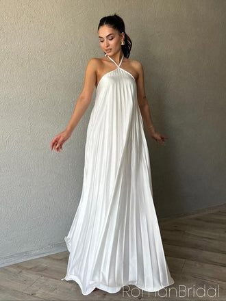 Soft Halter Sleeveless A-line Satin Evening Prom Dresses Online, OLP1144